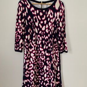 Crown & Ivy jersey dress, pink and navy animal print